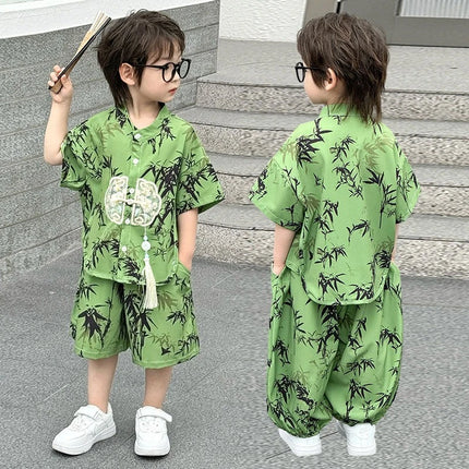 Summer Short Sleeve Two-piece Set Kids Clothes Casual Boy Outfit Baby Tang Style Fashion Children's Sets Hanfu Suit Boys Costume