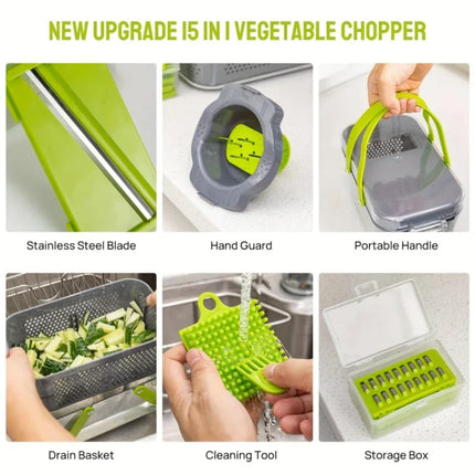 22 In 1 Multifunction Vegetable Chopper Mandoline Slicer Onion Dicer Food Grater With Drain Basket Container Kitchen Accessories