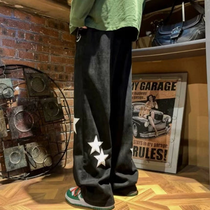 High Street Fashion Men’s Star Pattern Joggers Straight Leg Casual Pants Vintage Inspired Draped Sweatpants All Season