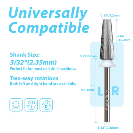 MagiBling 3XF Tapered Nail Drill Bit Professional Removal Grinding Bits for File Machine Acrylic Soft Gel Polish Tools 3/32”