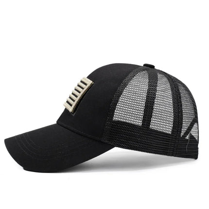 Men's Outdoor Trucker Cap with Embroidered Flag Camouflage Patch & Velcro Fastener