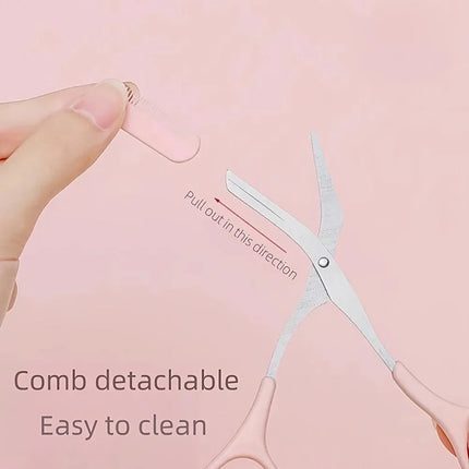 Stainless Steel Eyebrow Trimming Scissors with built-in Comb Precise Grooming Tool Creating Perfect Eyebrows Pink/White/Black