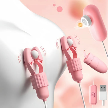 Sucking Vibrating Nipple Clamps Tongue Vibrator Labia Clitoris Clamps Stimulating Massager For Women Breast Massage Masturbator