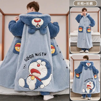 New Doraemon cartoon creative winter pajamas set personalized animation surrounding cute kawaii thick plus velvet nightgown gift