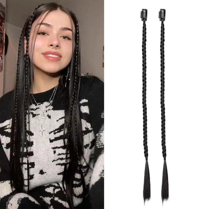 2pcs 18"Long Synthetic Clip-In Box Braid Hairpiece Extension, Boho Hairstyle, High-Temperature Fiber Daily Costume Party K-POP