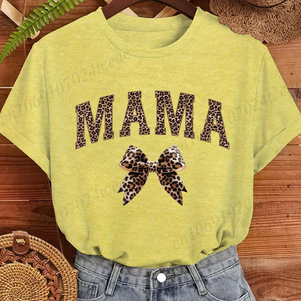 Leopard Mama Coquette Printed Women's T-Shirts Short Sleeve Mom Tee Tops Leopard Mom T-Shirts Summer Fashion Women's Clothing