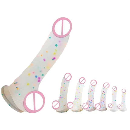 Confetti Dildo Realistic Clear Silicone Dildo, with Strong Suction Cup for Hands-Free Play, Realistic Penis for Women and Couple
