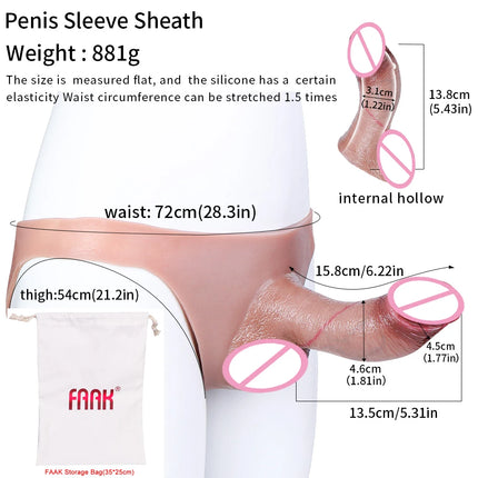 FAAK Wearable Black Penis Sleeve Silicone Panties Strap On Dildo Harness Hollow Dildo Realistic Cock Enlarger Sex Toys For men