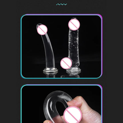 2 Pcs 1 Set Soft Silicone Realistic Dildo with Suction Cup for Women Adult Game Cute Penis Masturbator Sex Toy Crystal Jelly Transparent