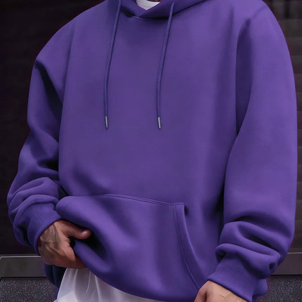 Autumn Casual Solid Sweatshirt Street Comfy Tracksuit Fleece Pocket Hoody Man Basic Warm Streetwear Soft Loose Clothes Unisex