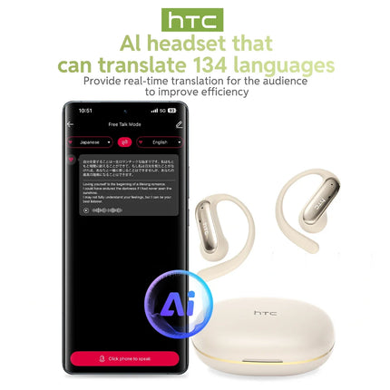 【HTC NE52】 Bluetooth Earphones AI OWS Sport Wireless Headphone with Mic Powerful Bass Earbuds AI Translation Earbuds Long Life