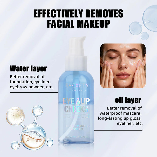60ml Makeup Remover 3in1 Eye Lip Face Cosmetic Cleanser Mild Non-irritating Deep Cleansing Water for Party Festival Makeup