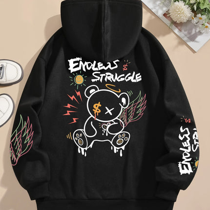 Street Women Sweatshirts Endless Struggle Graffiti Bear Printed Hoodies Crewneck Loose Pullover Fleece Warm Female Tops Clothes