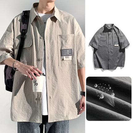 Summer Men Short Sleeve Shirts Japanese Casual Lapel Blouses High Street Multi-pocket Oversized Shirt Fashion Camisas De Hombre
