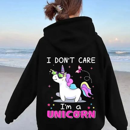 Creative Unicorn Graphic Kangaroo Pocket Hoodie Casual Long Sleeved Hooded Sweatshirt Fashionable Women's Versatile Sweatshirt
