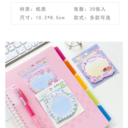Kitty Keroppi Melody Kuromi Memo Pad Sanrio Pochacco Sticky Notes Stationery Label Notepad Planner Sticker Post School Supplies