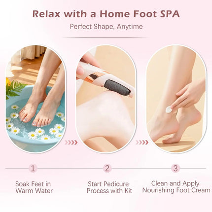 USB Rechargeable Electric Foot Callus Remover, Portable Pedicure and Foot Grinding Tool, Creates Smooth Feet, 2 Adjustable Settings, 2 Replaceable Grinding Heads, Suitable for Feet and Toenails, Perfect for Home Pedicure Expe