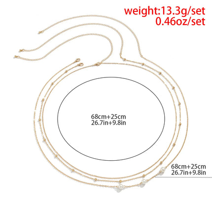 Sexy and Minimalist Imitation Pearl Chain Metal Waist Chain Mixed and Stacked Fashion Girl Beaded Woven Body Chain Belly Chain
