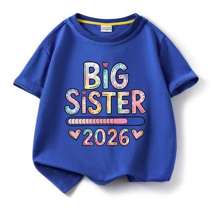 2026 new model Kids Cotton Short Sleeve Tee T-shirt Big Sister Pattern girls t-shirts girls tops Short sleeve