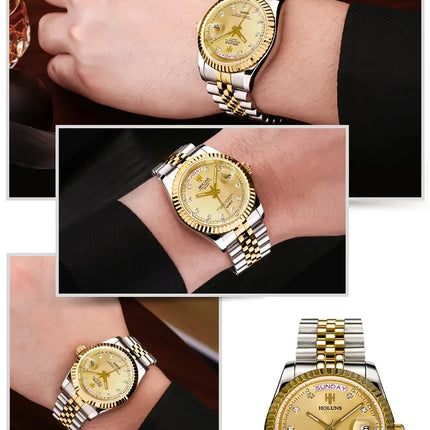 Holuns Luxury Classic 36/41mm Gold Men's Watches Japan MIYOTA Quartz Movt Stainless Steel Classic Business Wristwatch Waterproof