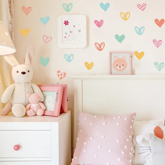 New Colorful Heart Wall Stickers Different Shapes Hearts Art Wall Decals for Children Baby Girls Room Nursery Wallpapers Decor