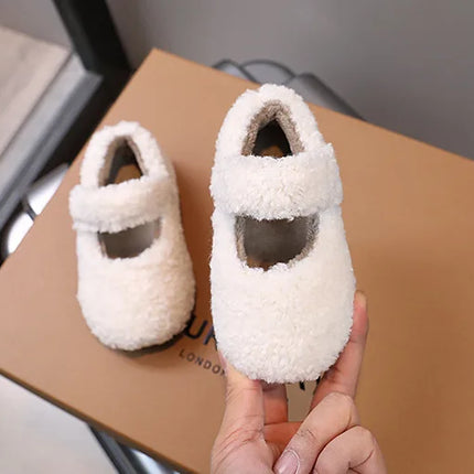 Children Fur Shoes 2024 Winter Kids Warm Plush Shoes For Girl Flat Loafers Moccasins Girls Casual Shoes Khaki, Beige