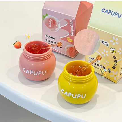 1Pcs Peach Jelly Lip Balm Clear Moisturizing Hydrating Reduce Lip Lines Honey Lip Oil Fruit Lipstick Lips Care Makeup Cosmetics