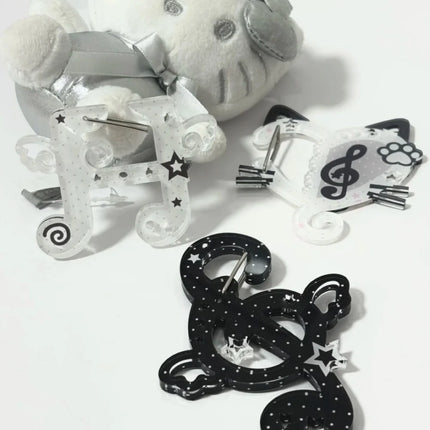 Kawaii Black white notes Illustration trinkets keychain bag charms Acrylic pendant Carabiner Backpack Pendant Decoration Gifts