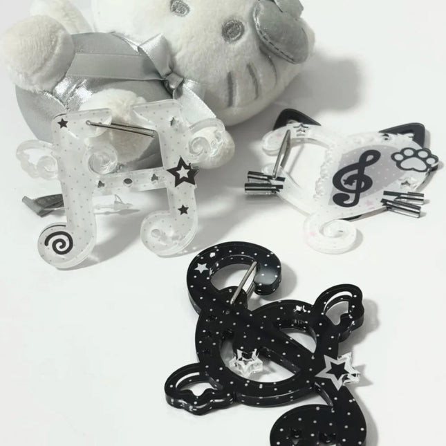 Kawaii Black white notes Illustration trinkets keychain bag charms Acrylic pendant Carabiner Backpack Pendant Decoration Gifts