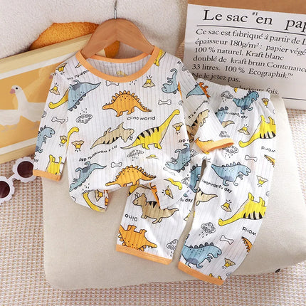 Children's Pure Cotton Home Clothes Set Boys Girls Seven-quarter Sleeve Pajamas Thin Breathable Air-conditioned Clothes