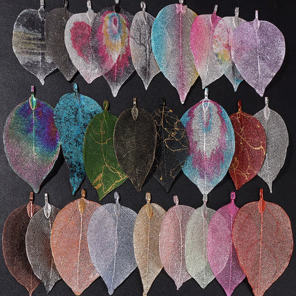 5pcs/set 40-60mm Electroplated Leaf Pendants Mixed Gold Color Natural Leaves Charms For DIY Necklace Earrings Jewelry Accessorie