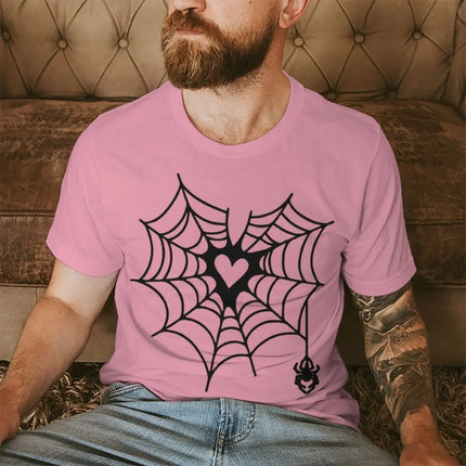 Couple Vintage Spider Heart Print T-Shirts Women Men Fun Round Neck Fashion Lover Short Sleeve Streetwear T-shirts