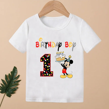 Mickey Mouse Print Cartoon Girls Clothes 1 2 3 4 5 6 7 8 9 Years Happy Birthday Custom Name Kids T-shirt Baby Children T-Shirt