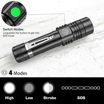 Rechargeable T6 Handheld Flashlight Use 18650 Zoom Torch Portable Cap Clamp Headlamp Pen Clip Working Light Outdoor Flashlight