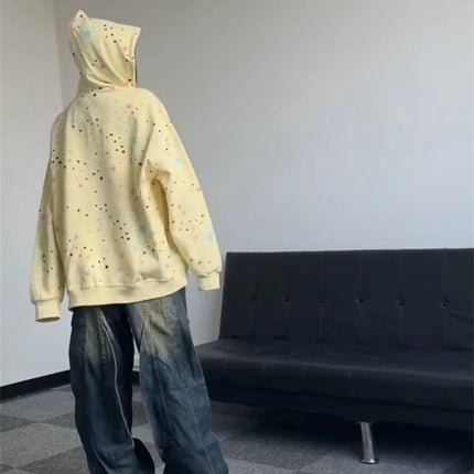 2025 Spring And Autumn New Plus Size Thin Full Stars Print Hooded Coat Collection Casual Fashion Trends Versatile Lazy Wind