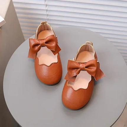 Girls Mary Jane Shoes Children Solid Color Bow Round-toe Bow 2024 New Kids Fashion Soft Moccasin Shoes Baby First Walker Shoes