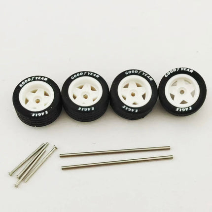 5 Sets 1/64 Alloy Car Model Tires w Shaft Wheels w 25mm Axles for Modify 1:64 Matchbox/Domeka/HW Model Cars No Need Open Chassis