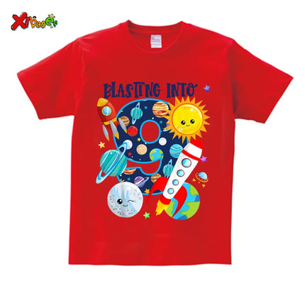 Boys Outer Space Birthday Shirts Girl Custom Outfit Rocket Children's Summer Cotton Top Clothing Set Clothes Children Clothing