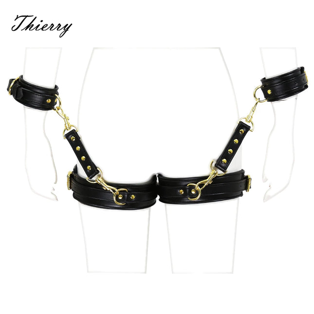 Thierry Bondage Restraint Adult Games Sex Toys For Woman, Thigh Cuffs, Handcuffs, Leg Cuffs Connection Belt, Erotic Fetish Slave