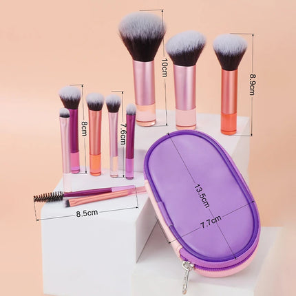 10Pcs Mini Makeup Brush Set Powder Eyeshadow Foundation Blush Blender Concealer Beauty Makeup Tools Brush Professional Supplies