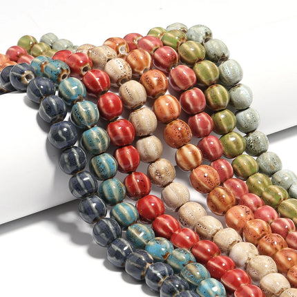 1 Strand  Pumpkin Shape Stripe Ceramics Beads Colorful Floral Glaze Beads for Jewelry Making DIY Loose Spacer Beads Accessories