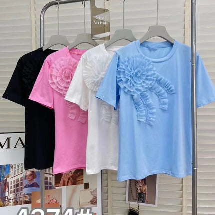 Flowers Stitch Short Sleeve Cotton T-shirt Youthful Woman Clothes T-shirts for Women Summer Tops Tees Women's Clothing Sales