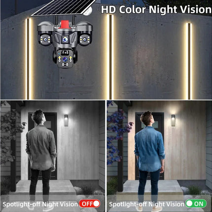 4G Solar Panel PTZ Camera 8MP Triple Lens Outdoor WiFi CCTV With High-speed Memory Card (Optio Home Security Surveillance Camera