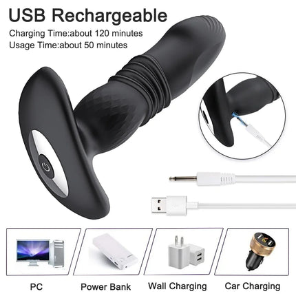 Thrusting Anal Vibrator Men Bluetooth APP Vibrator Remote Control Telescopic Prostate Massager Male Prostate Stimulator - VIBRATEUR