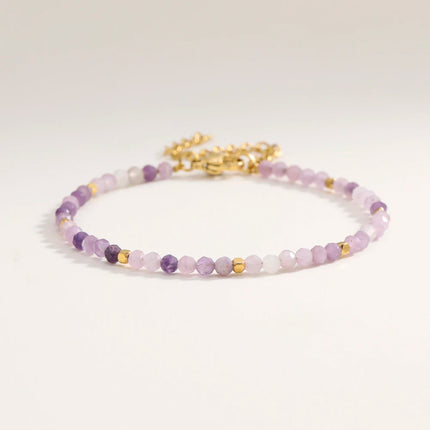 Muliti-color 3mm Faceted Nature Stone Beaded Bracelet For Women Shiny Stainless Steel Square Spacers Exquisite Party Gift