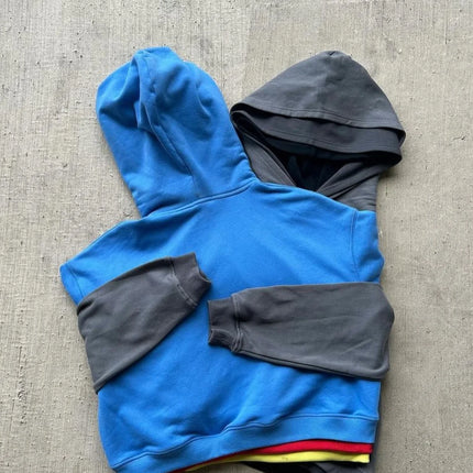 26 Spring Street Style: Three-Layer Color-Striped Surface Y2K Style Personalized Pullover Hoodie for Campus Street Style Photogr