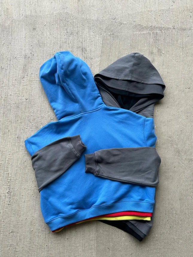 26 Spring Street Style: Three-Layer Color-Striped Surface Y2K Style Personalized Pullover Hoodie for Campus Street Style Photogr