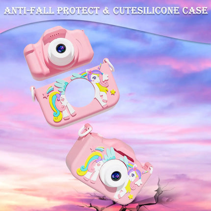 1080P Kids Camera Dual Lens Selfie Digital Camera for Children 12 Pink Styles Video Recorder Toy with Silicone Case Birthday Gif
