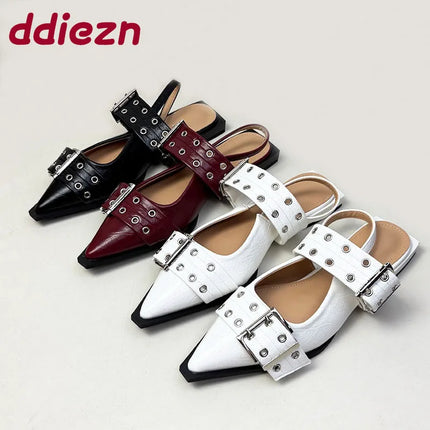 Big Size 43 Fashion Buckle Strap Ladies Flats Shoes Luxury Female Sandal Pointed Toe Women Flats With Shoes New In Summer Spring