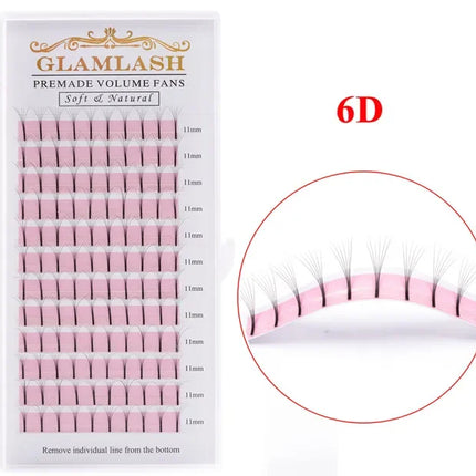 GLAMLASH 2D 3D 4D 5D 6D Long Stem False Lashes Premade Russian Volume Fans Faux Mink Premade Eyelash Extensions Makeup Cilios